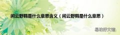 闲云野鹤是什么意思 闲云野鹤是什么意思含义
