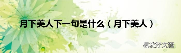 月下美人 月下美人下一句是什么
