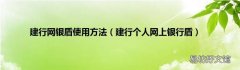 建行个人网上银行盾 建行网银盾使用方法