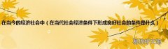 在当代社会经济条件下形成良好社会的条件是什么 在当今的经济社会中