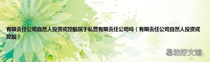 有限责任公司自然人投资或控股 有限责任公司自然人投资或控股属于私营有限责任公司吗